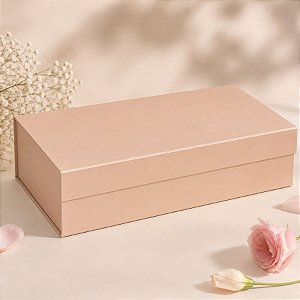 Caixa de Papel Rígido Retangular com Imã - Champagne - G 33,5x24,5cm  - 1 unidade - Rizzo