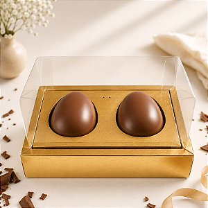 Caixa para 2 Meio Ovos de 100g a 150g - 20x13x8,8cm - Ouro Texturizado - 5 unidades - ASSK - Rizzo