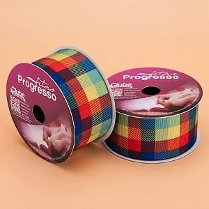 Fita de Cetim 38mm x 10m - Xadrez Colorido - EGP009TR Cor 274 - Rolo 10m - 1 unidade - Progresso - Rizzo