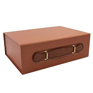 Caixa de Papel Rígido Retangular com Alça - Marrom - GG 38x28x11cm - 1 unidade - Cromus - Rizzo