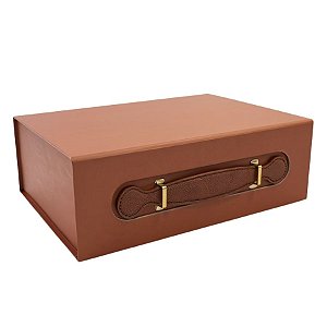 Caixa de Papel Rígido Retangular com Alça - Marrom - G 33,5x24,5x10cm - 1 unidade - Cromus - Rizzo