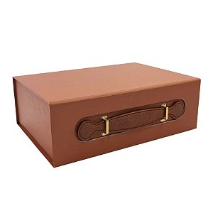 Caixa de Papel Rígido Retangular com Alça - Marrom - M 29x21x9cm - 1 unidade - Cromus - Rizzo