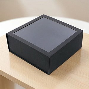 Caixa de Papel Rígido Quadrada com Imã e Visor - Preto - P 20x20x10cm - 1 unidade - Cromus - Rizzo