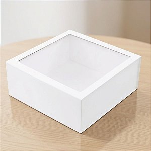 Caixa de Papel Rígido Quadrada com Imã e Visor - Branco - G 32x32x13cm - 1 unidade - Cromus - Rizzo