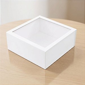 Caixa de Papel Rígido Quadrada com Imã e Visor - Branco - M 26x26x12cm - 1 unidade - Cromus - Rizzo