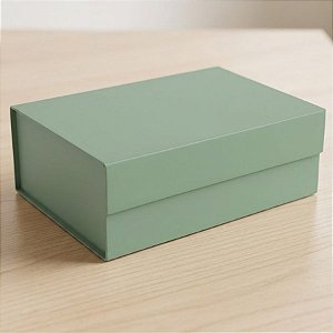 Caixa de Papel Rígido Retangular com Imã - Verde Sálvia - G 33,5x24,5x10cm - 1 unidade - Cromus - Rizzo