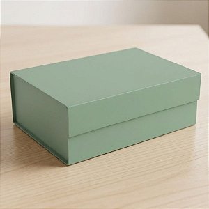 Caixa de Papel Rígido Retangular com Imã - Verde Sálvia - P 24,5x17,5x8cm - 1 unidade - Cromus - Rizzo