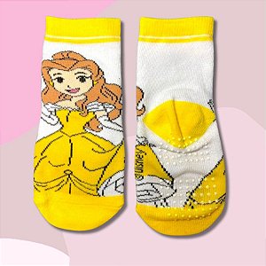 Meia Infantil Antiderrapante - Bela - Amarela - 2 a 4 Anos - 1 unidade - Disney Original - Rizzo