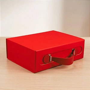 Caixa de Papel Rígido Retangular com Alça - Vermelho - P 24,5x17,5x8cm - 1 unidade - Cromus - Rizzo