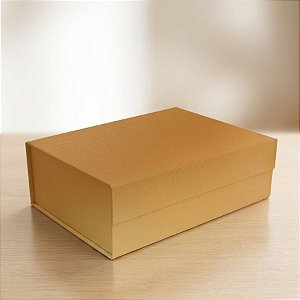 Caixa de Papel Rígido Retangular com Imã - Dourado - M 29x21x9cm - 1 unidade - Cromus - Rizzo