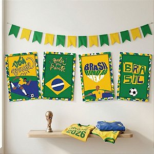 Quadros Decorativos de Papel - Copa 2026 Vai Brasil - 31x21cm - 4 unidades - Festcolor - Rizzo