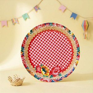 Prato de Festa Junina em Melamina - Xadrez - 20cm - 1 unidade - Cromus - Rizzo
