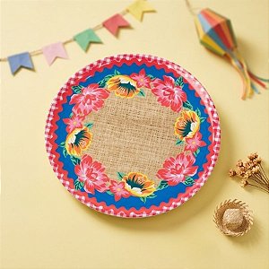 Prato de Festa Junina em Melamina - Xadrez e Floral - 25cm - 1 unidade - Cromus - Rizzo