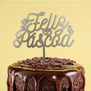 Topo de Bolo - Feliz Páscoa - Prata Metalizado - 18cm - 1 unidade - Sonho Fino - Rizzo