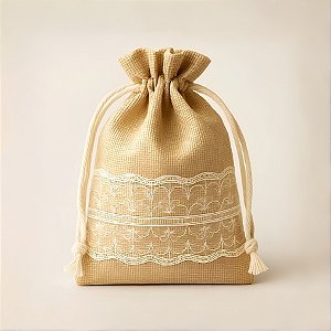 Saco de Juta Com Renda Para Lembrancinha - 10x15cm - 10 unidades - Rizzo