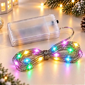 Cordão de Led Fio de Fada - Colorido - 2m - Uso com 2 Pilhas AA - 1 unidade - Rizzo