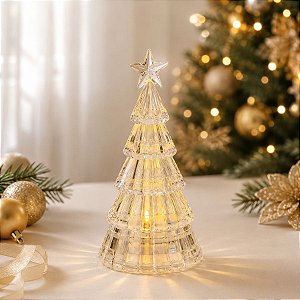 Mini Árvore de Natal Transparente com LED Amarelo - 15,5cm - 1 unidade - Rizzo