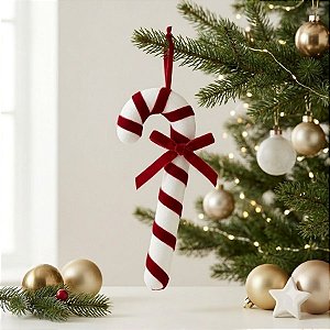 Enfeite Para Pendurar de Natal - Bengala Doce - Veludo - 14cm - 1 unidade - Rizzo
