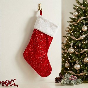 Meia de Natal para Pendurar - Vermelho Metalizado - 45cm - 1 unidade - Rizzo