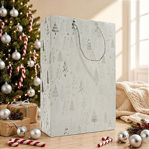 Sacola de Papel de Natal - Prata - 23cm - 1 unidade - Rizzo