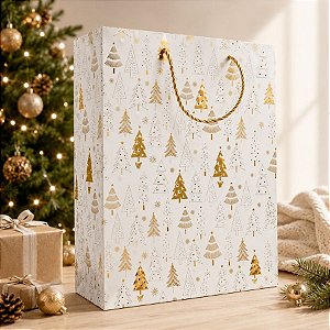 Sacola de Papel de Natal - Dourado - 23cm - 1 unidade - Rizzo