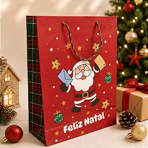 Sacola de Papel de Natal - Feliz Natal - Vermelho - 27cm - 1 unidade - Rizzo