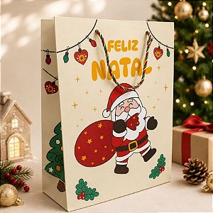 Sacola de Papel de Natal - Feliz Natal - Verde Claro - 27cm - 1 unidade - Rizzo
