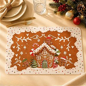 Jogo Americano de Natal - Branco e Marrom - 43x28cm - 1 unidade - Rizzo