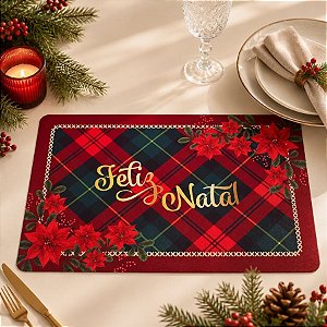 Jogo Americano de Natal - Feliz Natal - Detalhes Verdes - 43x28cm - 1 unidade - Rizzo