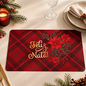 Jogo Americano de Natal - Feliz Natal - Detalhes Vermelhos - 43x28cm - 1 unidade - Rizzo