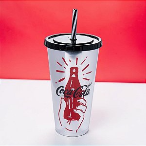 Copo de Plástico com Tampa e Canudo - Coca Cola - 700ml - 1 unidade - Plasútil - Rizzo