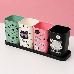 Porta Canetas com Bandeja - Gatos - 4 unidades - Plasútil - Rizzo