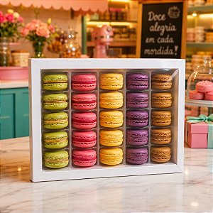 Caixa para 20 Macarons com Berço Ref. M20BCB Branco - 14,5x20,5x5cm - 1 Unidade - San Felipo Rizzo Confeitaria​
