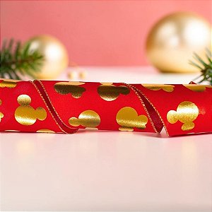 Fita Decorativa Aramada - Minnie e Mickey - Vermelho e Dourado - 10x457cm - 1 unidade - Cromus - Rizzo