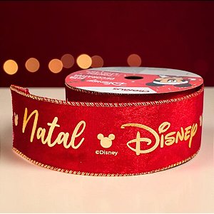 Fita Decorativa Aramada - Mickey - Vermelho e Dourado Aveludada - 6,3x914cm - 1 unidade - Cromus - Rizzo