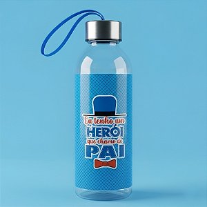Garrafa Transparente com Alça - Eu Tenho Um Herói Que Chamo De Pai - 550ml - 1 unidade - Rizzo