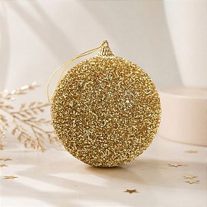 Bola de Natal - Dourado com Granulados Dourados - 10cm - 4 unidades - Cromus - Rizzo