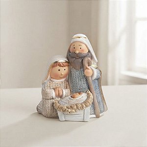 Enfeite de Natal em Resina - Sagrada Família - Branco e Azul - 6x4cm - 1 unidade - Cromus - Rizzo