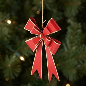 Enfeite para Pendurar de Natal - Laço Vermelho e Dourado de Metal - 21x14,5x2,5cm - 1 unidade - Cromus - Rizzo
