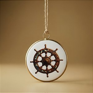 Enfeite para Pendurar em Cerâmica - Timão de Navio - 13x13x3cm - 1 unidade - Cromus - Rizzo