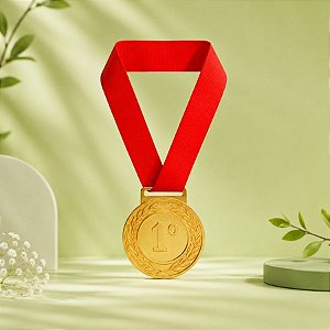 Medalha Dourada - Cordão Vermelho - 40cm - 1 unidade - Rizzo