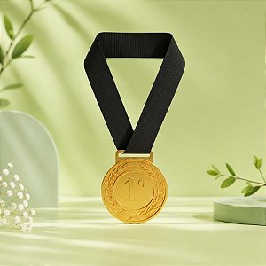 Medalha Dourada - Cordão Preto - 40cm - 1 unidade - Rizzo