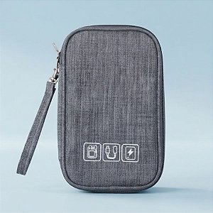 Necessaire Organizadora Porta Cabos - Cinza - 19x12x3,5cm - 1 unidade - Rizzo