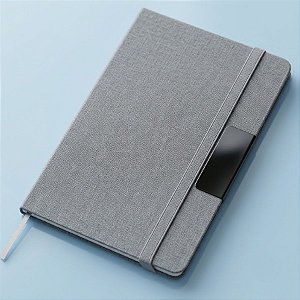 Caderno de Anotações em Tecido e Metal - Cinza - 21,5x14,5cm - 1 unidade - Rizzo