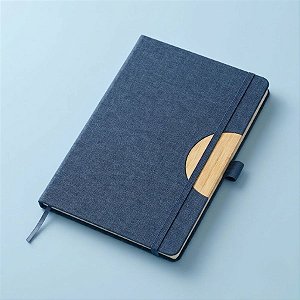 Caderno de Anotações em Tecido e Bambu - Azul - 21,5x14,5cm - 1 unidade - Rizzo