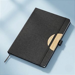 Caderno de Anotações em Tecido e Bambu - Preto - 21,5x14,5cm - 1 unidade - Rizzo