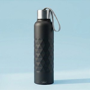 Garrafa Texturizada de Inox Com Alça - Preta - 750mL - 1 unidade - Rizzo