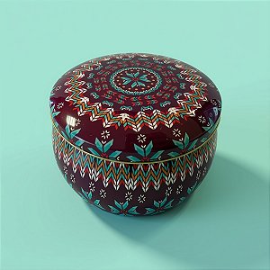Lata De Metal Estampa De Mandala - Roxo e Verde Água - 7x7x4cm - 130ml - 1 unidade - Rizzo
