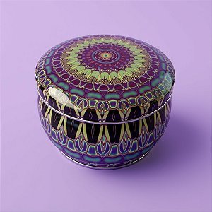 Lata De Metal Estampa De Mandala - Roxo, Verde e Preto - 7x7x4cm - 130ml - 1 unidade - Rizzo