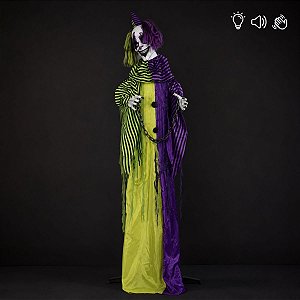 Enfeite Decorativo De Halloween Com Som, Luz e Movimento - Palhaço Maverick - 1,75m - 1 unidade - Cromus - Rizzo